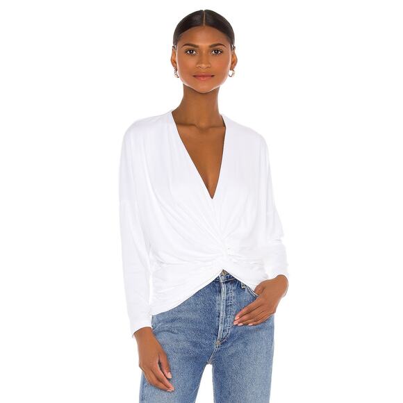 SUSANA MONACO Long Sleeve Twist Front Dolman Top White Sugar Stretch Size XS NEW - Picture 3 of 8